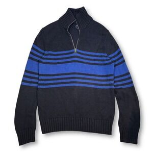 Gap Men's XS Half Zip Mock Neck Knit Sweater Blue Stripe Pullover‎